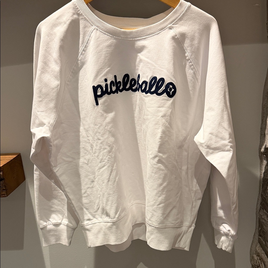White Crewneck Sweatshirt Pickleball Embroidered Logo